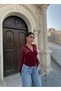 Burgundy Polo Collar Crop Shirt - 2