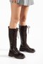 Bugi Brown Shiny Leather Lace-Up Zippered Boots