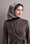 Geometric Patterned Twill Silk Scarf 9610D Geometric Pattern 84-Cream-Grey-Black - 2