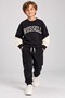 Boy's Embroidered 3 Thread Embroidered Fabric Top and Bottom Winter Tracksuit Set M00868 Black - 2