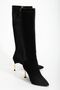Emoly Women's Black Patent Leather Pointed Toe Gold Heel Boots - 2