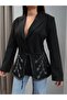 Stone Embellished Belted Blazer Jacket - 3