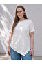 Alita City with a Difference in Color, Lcw Curve White Plain Oval Neck Short Sleeve Women's Blouse