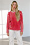Red Ecru Striped Oversize Long Sleeve Blouse