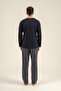 Men's Navy Blue 100% Cotton Pajama Set, Buttoned Collar, Pocket Detail - 6