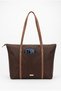 Women's Brown Buzzy Fabric Shoulder Bag with Zipper, Large Internal Volume, Daily Use Bag - Front Pocket Detail - 2