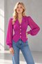 Women's Tulle and Gold Button Detailed Long Sleeve Jacket Collared Blouse - 4