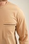 Men's black 100% cotton long sleeve pajama set, crew neck, pocket detailed - 4