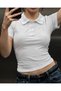Polo Collar Buttoned Short Sleeve Crop T-Shirt - 3