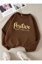 Positive Vibes Printed Cotton 3 Thread Raster Crew Neck Oversize Sweatshirt