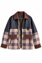Khaki Green Plaid Oversized Coat with Fur Inside - 3