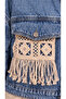 Women's Blue Macrame Patterned Crop Denim Jacket - 4