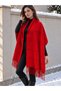Red Glittery Line Detailed Soft Textured Tasseled Winter Shawl 200X50 cm Sal1334 - 2