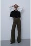 Women's Khaki Button Detailed Wide Leg Trousers
