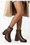 Zrne-B04 High Quality Zippered Brown Heeled Boots - 2
