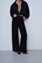 Women's Black Button Detailed Wide Leg Trousers - 4