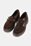 Women's Brown Suede Genuine Natural Leather Size 36-41 Buckle Loafer Shoes - 2