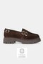 Women's Brown Suede Genuine Natural Leather Size 36-41 Buckle Loafer Shoes