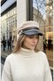 Women's Suede Textured Leather Visor Captain Hat Vintage Cap Ribbon Detailed Winter Painter Hat Baker Boy Trend Accessory - 5