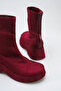 Burgundy Stretch Sock Boots Thick Sole Round Toe Casual Ankle Boots - 3