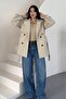 Agli̇mmer Vi̇ral Women's Cape Collar Belted Short Lined Ecru Cashmere Coat - 4