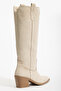 Beige Tem Cream Matte Suede Western Cowboy Boots - 3