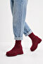 Burgundy Stretch Sock Boots Thick Sole Round Toe Casual Ankle Boots - 4