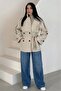 Agli̇mmer Vi̇ral Women's Cape Collar Belted Short Lined Ecru Cashmere Coat - 5