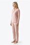 Women's dusty pink 100% cotton jersey pajama set, long sleeve button-down collar, women's pajama set with pockets. - 3