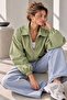 Seasonal Zippered Bomber Jacket Oversize Comfortable Fit - Mint Green Fs3434 - 4