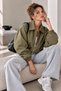 Seasonal Zippered Bomber Jacket Oversize Comfortable Fit - Khaki Green Fs3434 - 3