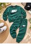 Green kids' tracksuit set - stylish and comfortable 3-thread, unbrushed, with pockets, lace-up cuffs, and leg cuffs - perfect for everyday sportswear. - 2