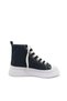 Unisex Black Linen Ankle Lace-Up Kids Sneakers - 2