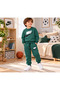 Green kids' tracksuit set - stylish and comfortable 3-thread, unbrushed, with pockets, lace-up cuffs, and leg cuffs - perfect for everyday sportswear.
