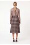 Women's Brown Plaid 100% Cotton Belt Detailed Pleated Slit High Waist Midi Skirt - 7