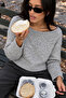 Women's Gray Melange Boat Neck Soft Textured Knitwear Sweater - 3