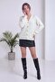 Women's Buttoned V-Neck Long Sleeve Soft Textured Knitwear Cardigan White, Black - 2
