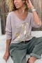 Italian Beige V-Neck Soft Textured Foil Printed Casual Sweater 65 50