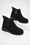 Women's Black Zippered Furry Casual Boots - Stylish and Comfortable Mom Boots - 2