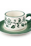 Floral Ceramic Cup and Saucer Set Green & White - 300ml - 2