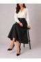 A-Cut Black Woven Midi Skirt with Belt - 2