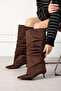 Marco Women's XL Wide Suede Look Drawstring Pointed Toe Short Heeled Boots - 2