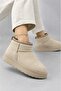 Women's Beige Thick-Soled Suede Short Boots with Fur Inside and Home/Daily Casual Boots - 4