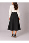 A-Cut Black Woven Midi Skirt with Belt - 3