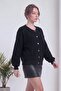 Women's Buttoned V-Neck Long Sleeve Soft Textured Knitwear Cardigan White, Black - 3