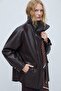 Zr Long Oversize Flap Pocket Zipper Closure Black Women's Leather Jacket - 4