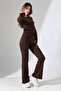 Women's Finger-Loop Detailed Ribbed Long Sleeve Crew Neck Top Spanish Flare Palazzo Elastic Waist Pants 2-Piece Set - 4