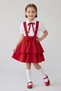 Girl's Red Bowknot Red Piping Short Sleeve Shirt Red Bowknot Layered Salopet April 23 October 29 Show Outfit - 2