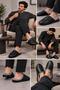 Men's House Slippers Black Leather Fur Lined Plush Warm Sole Winter Comfortable Slippers Dowry Slippers - 3