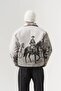 Cavalier Tapestry Fabric Horse Figure Patterned Men's Coat with Snap Fasteners - 7
